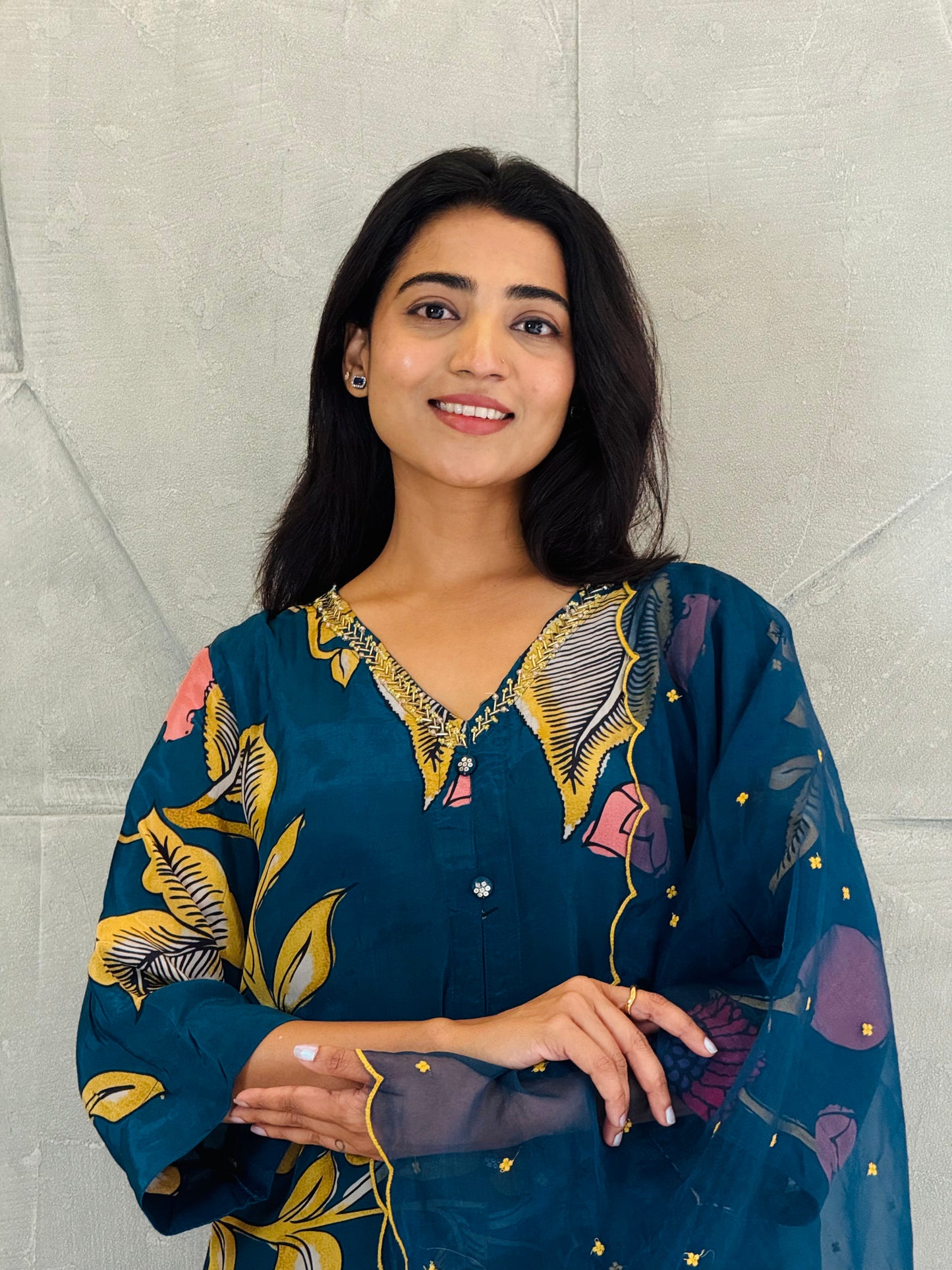 Teal Kalamkari Crepe Suit