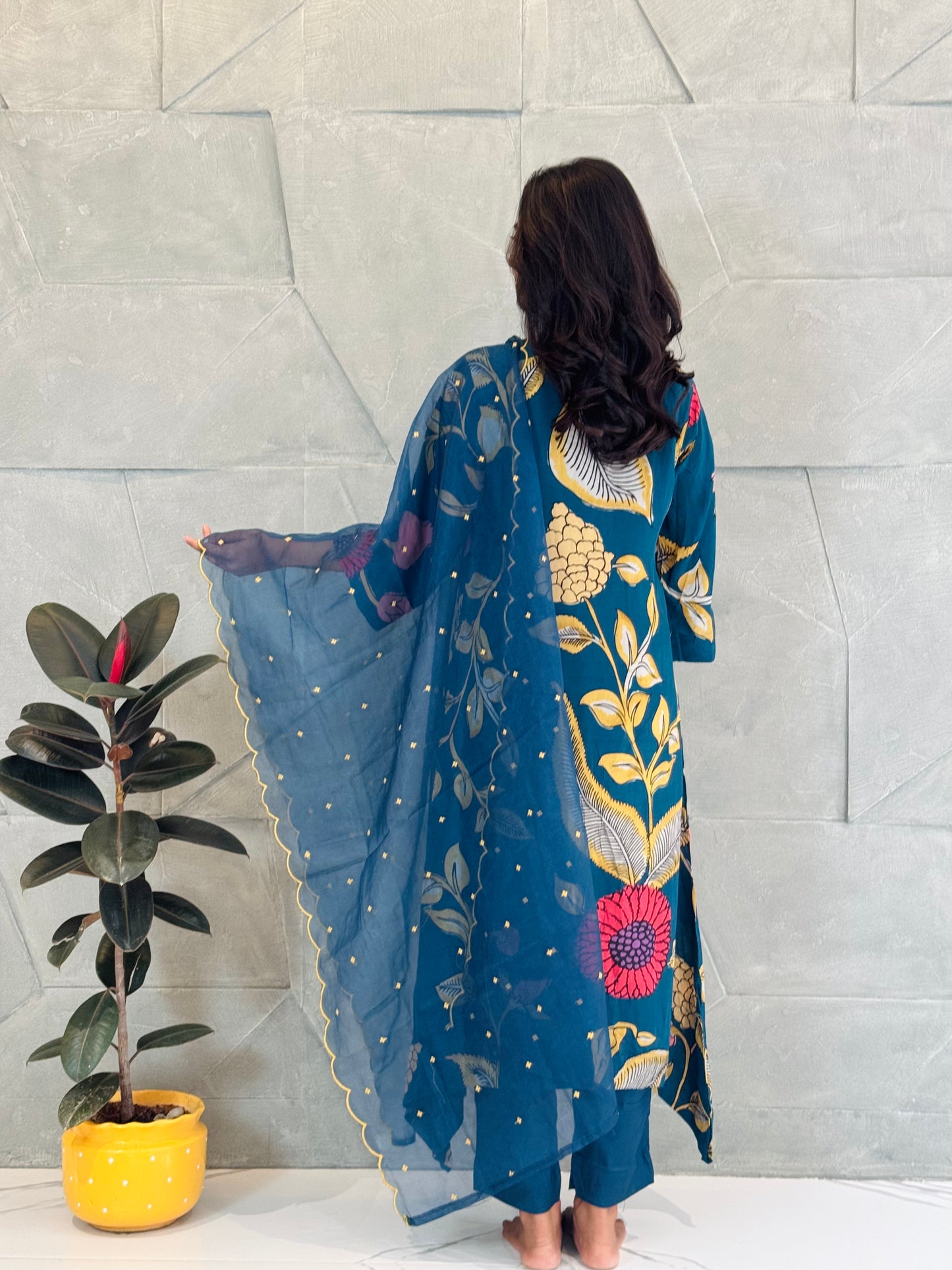 Teal Kalamkari Crepe Suit