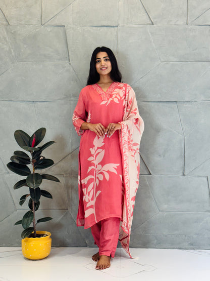 Pastel Peach Printed Suit