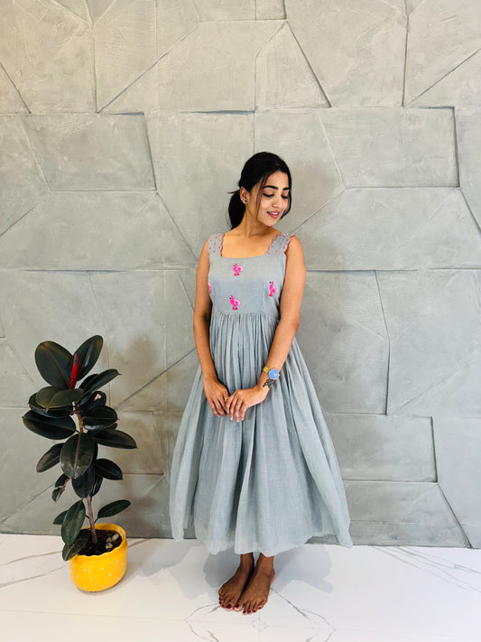 Light Grey Flamingo Midi Dress