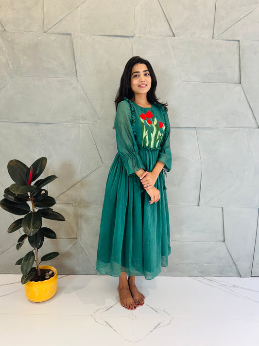 Emerald Green Embroidered Dress