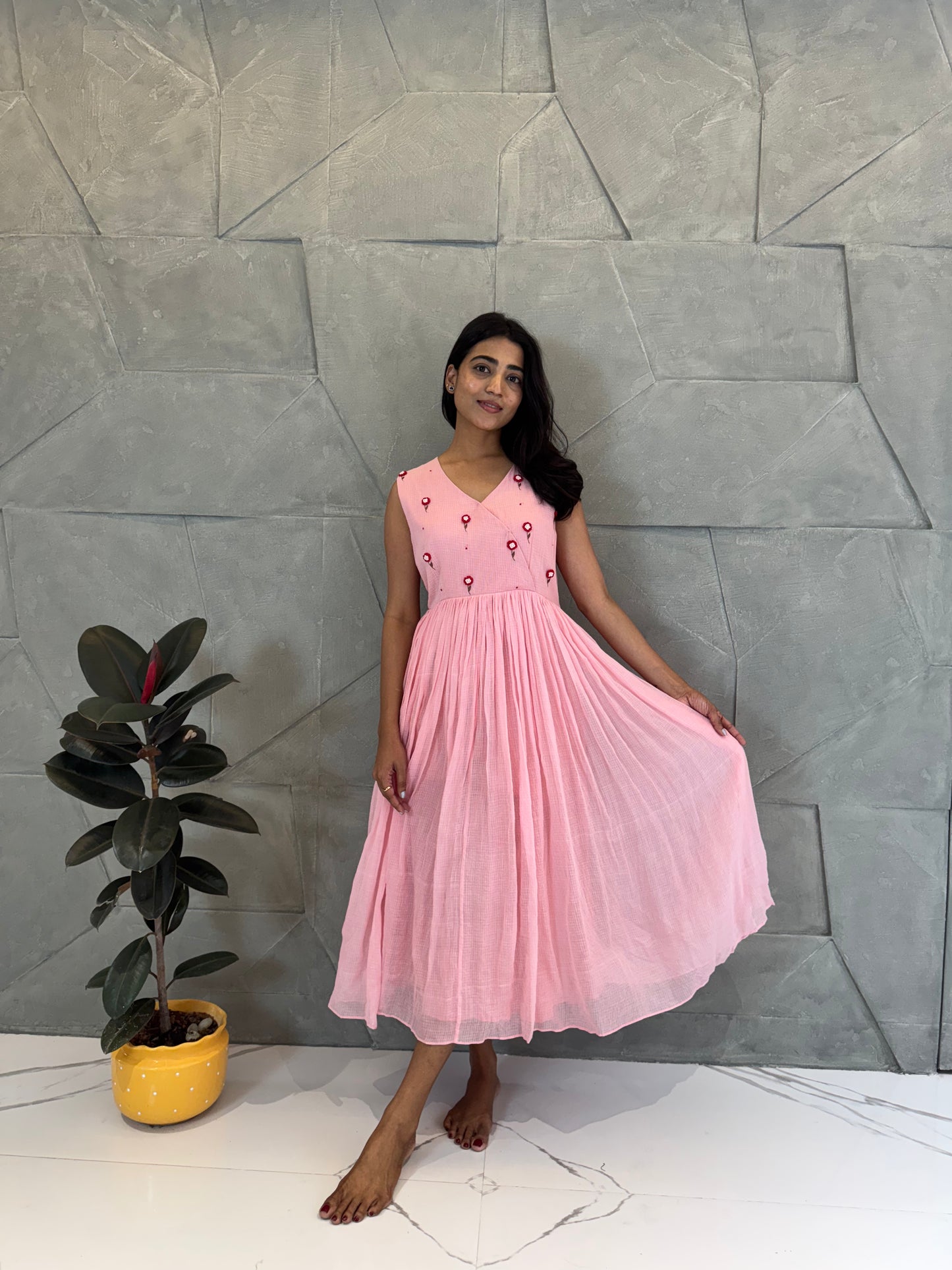 Pink Floral Embroidered Dress