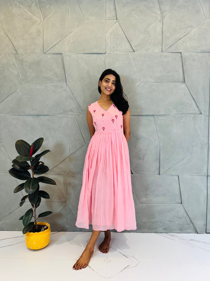 Pink Floral Embroidered Dress