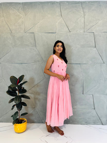 Pink Floral Embroidered Dress