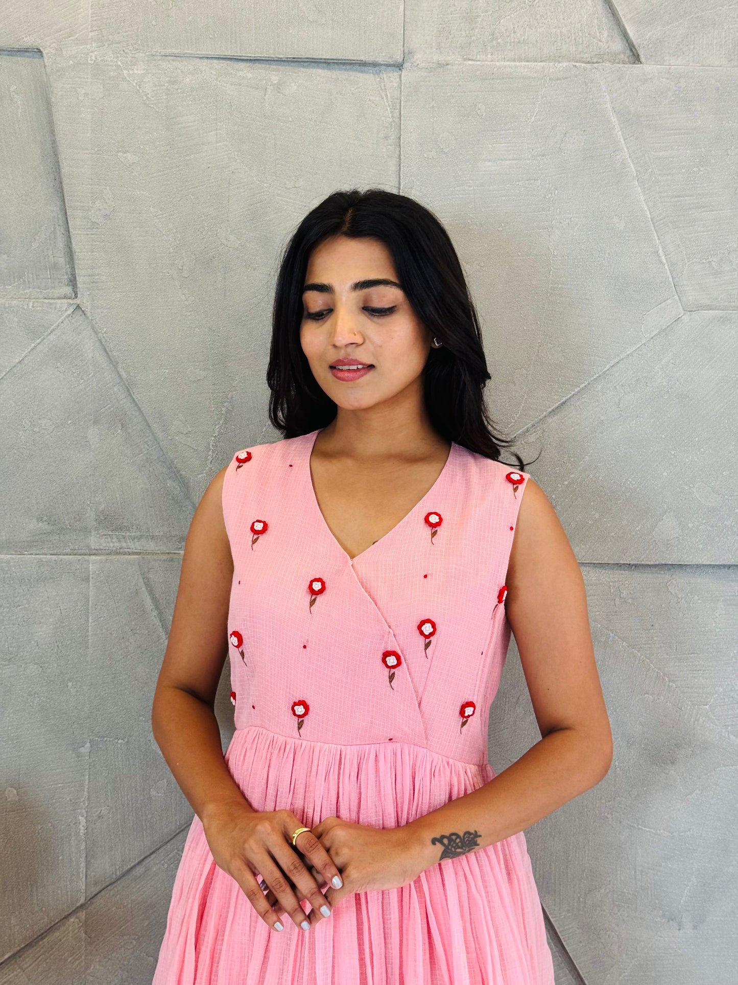 Pink Floral Embroidered Dress