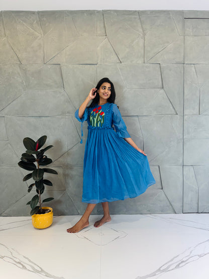 Ocean Blue Embroidered Dress