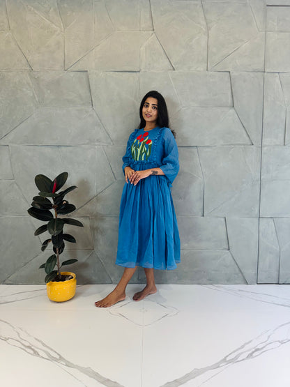 Ocean Blue Embroidered Dress