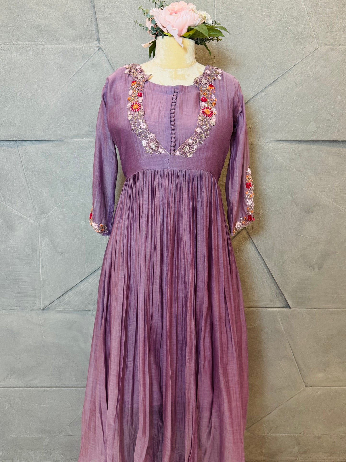 Lavender Mul Chanderi Anarkali Set
