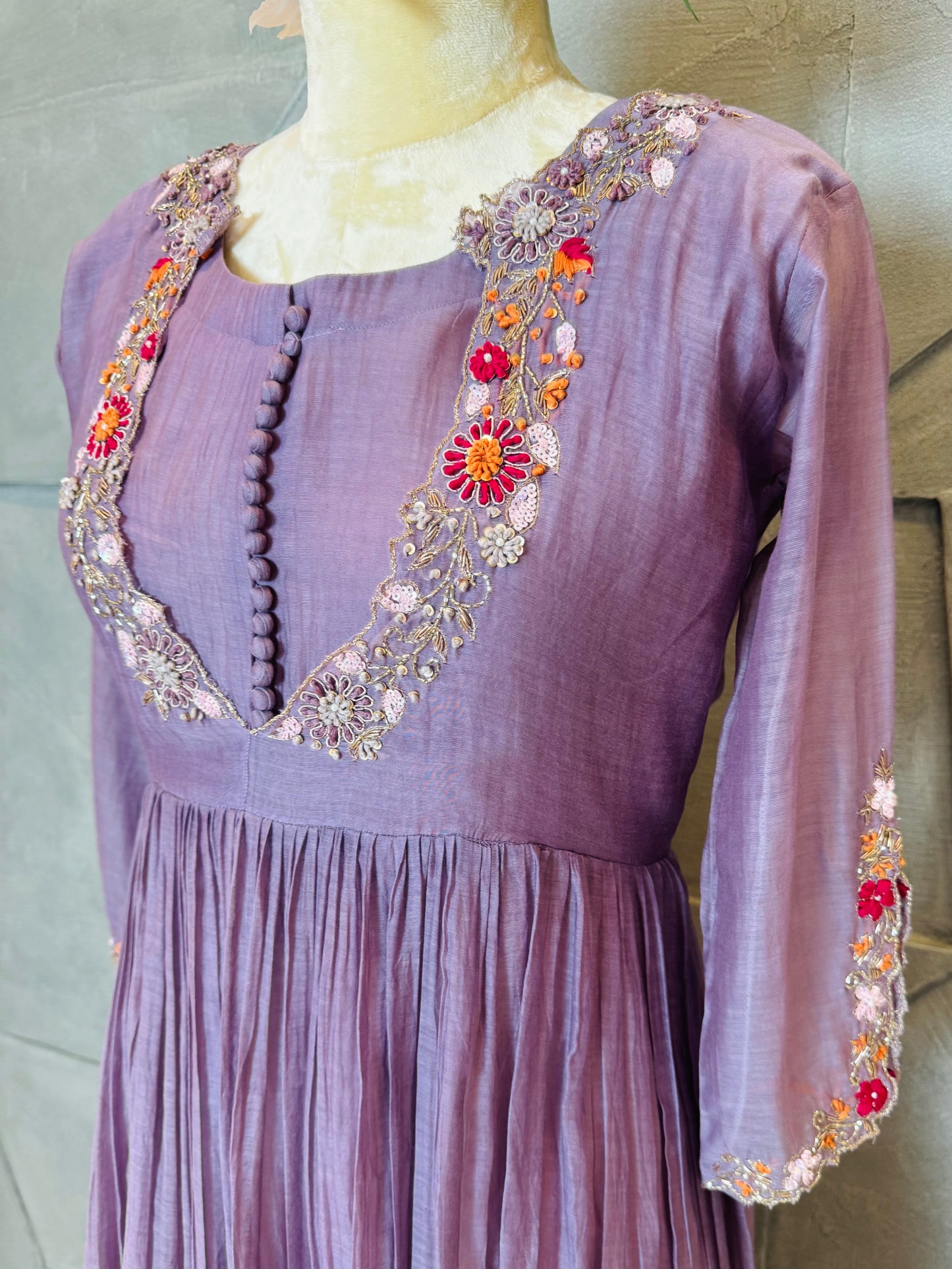 Lavender Mul Chanderi Anarkali Set