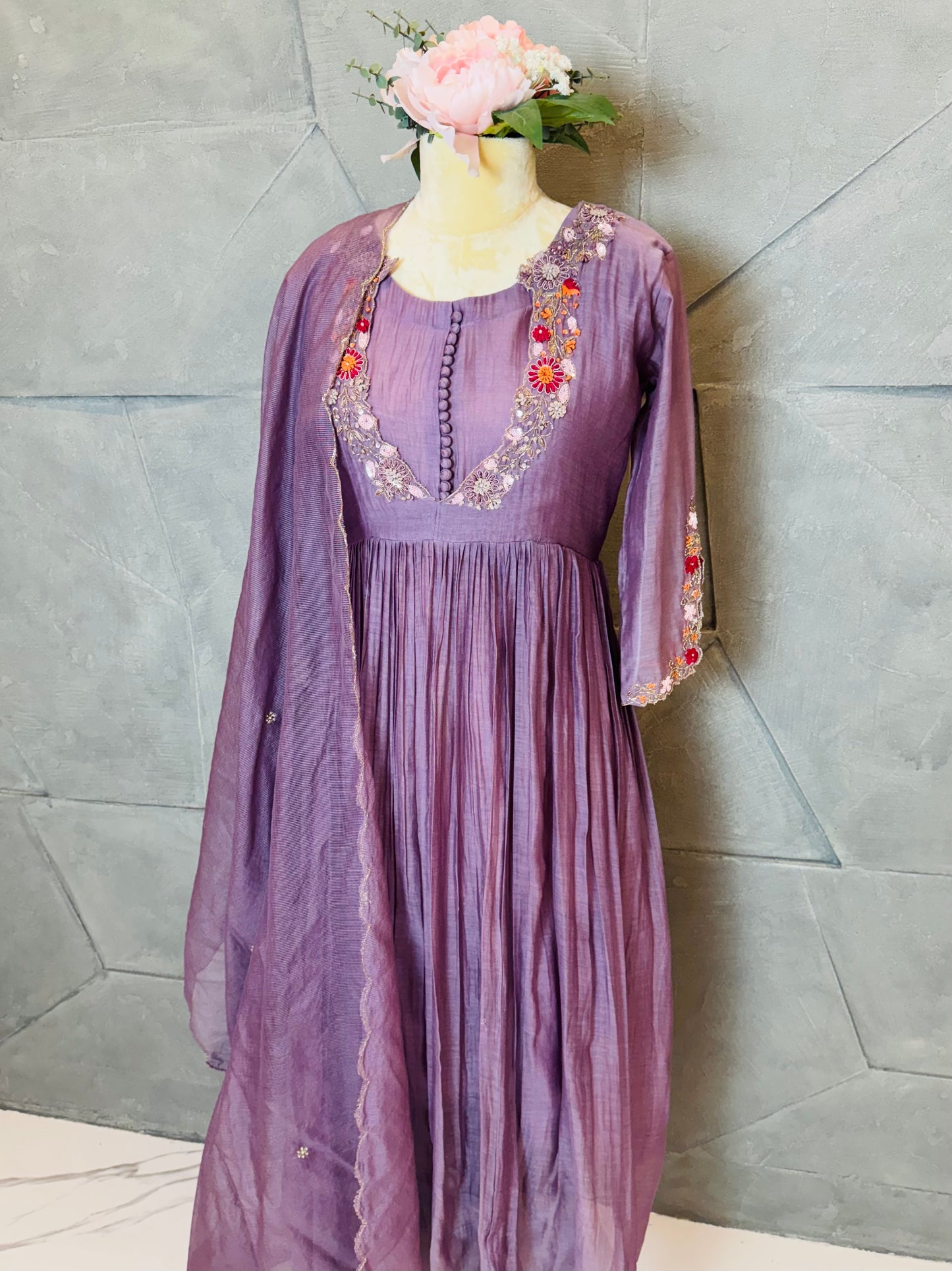 Lavender Mul Chanderi Anarkali Set
